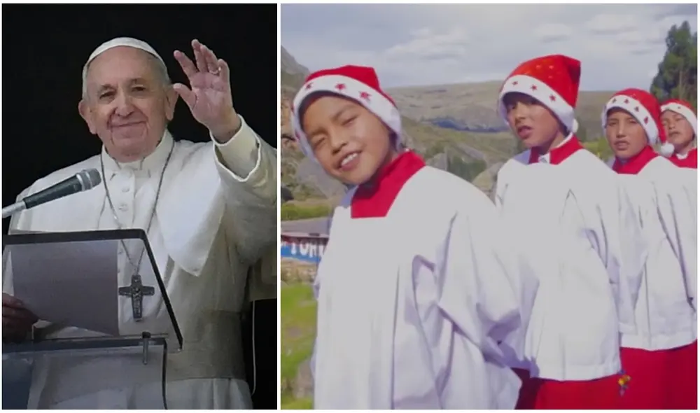 La participación del coro navideño será virtual debido a las restricciones por la pandemia. Foto: composición/AFP/Coro de niños de Huancavelica