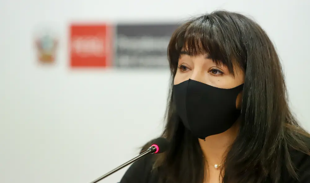 La primera ministra Mirtha Vásquez durante la conferencia de prensa de la PCM. Foto: PCM