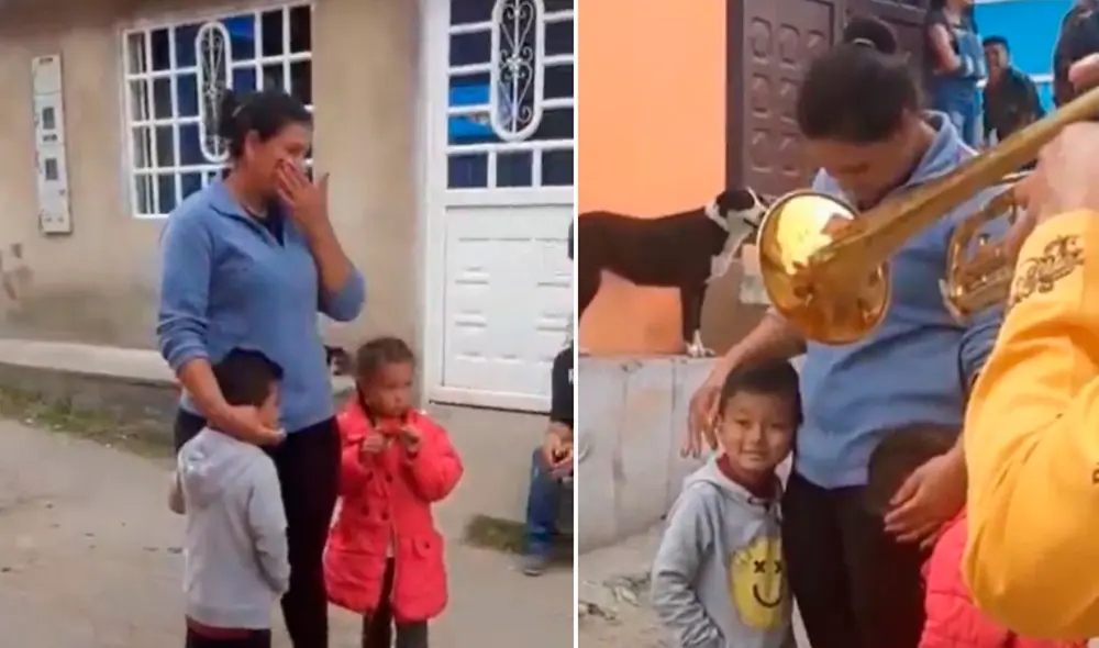 Momento emotivo. La madre abraza a sus hijos quienes le han llevado una serenata. Foto: captura de video/ Ases de Palenque