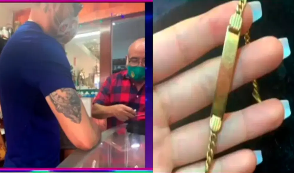 El 'Gato’ Cuba fue a una casa de joyas a vender el regalo de Melissa Paredes. Foto: capturas ATV