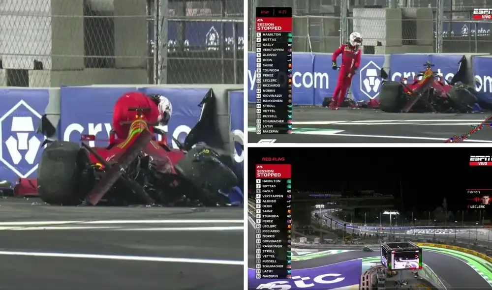 Charles Leclerc chocó su Ferrari. Foto: captura ESPN.