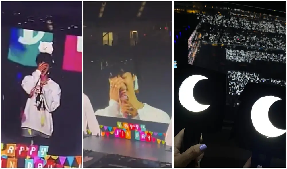 Concierto de PTD: Jin de BTS se emocionó por sorpresa de ARMY. Foto: Composición LR / Imágenes Twitter