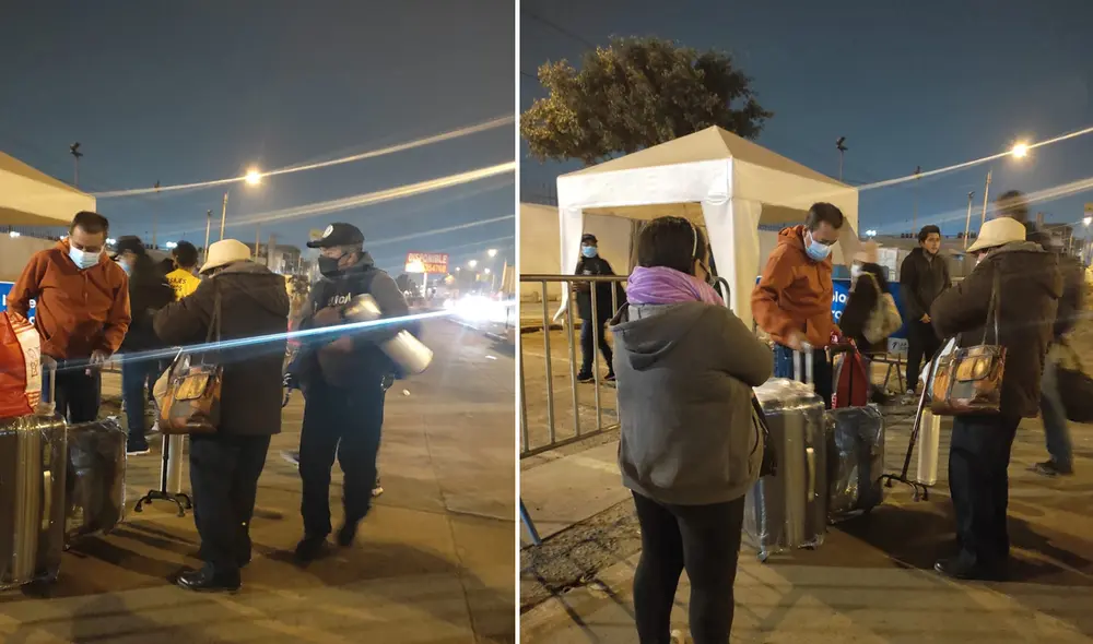 Vendedores circulan con rollos de plástico film en presencia de miembros de seguridad de LAP. Foto: La República Vendedores circulan con rollos de plástico film en presencia de miembros de seguridad de LAP. Foto: La República