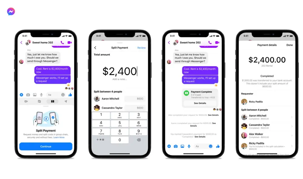 Así se ve la función de 'pagos por separado' de Facebook Messenger. Foto: Facebook