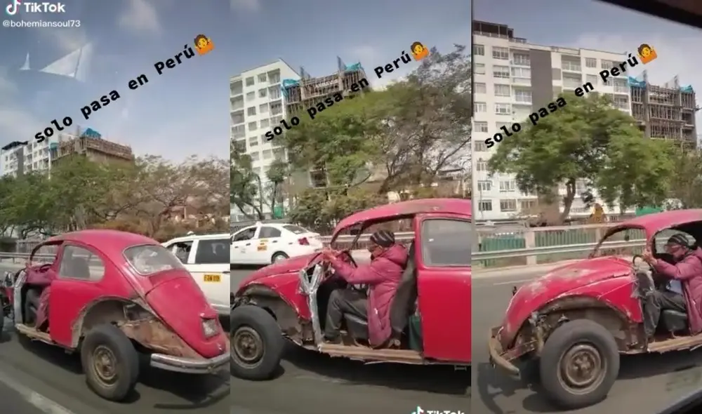 El anciano, que ni se dio cuenta que era grabado por un usuario, siguió con su camino en su vehículo que funcionaba a pesar de su mal estado. Foto: captura de TikTok