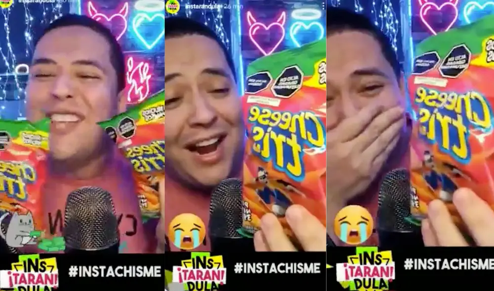 Samuel Suárez llora tras la suspensión de la marca de piqueos Cheese Tris en el mercado peruano. Foto: captura de Instagram Samuel Suárez llora tras la suspensión de la marca de piqueos Cheese Tris en el mercado peruano. Foto: captura de Instagram