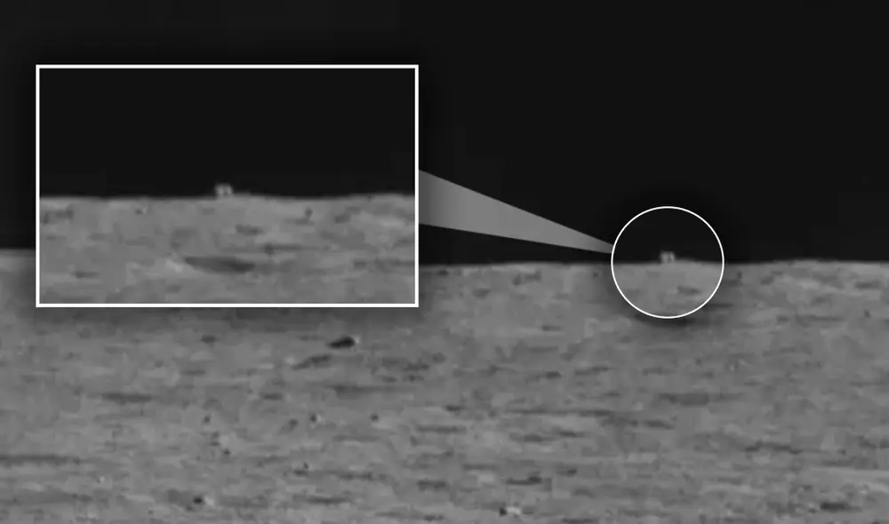 "Cabaña misteriosa" captada por el róver Yutu-2 en la cara oculta de la Luna. Foto: composición / CNSA