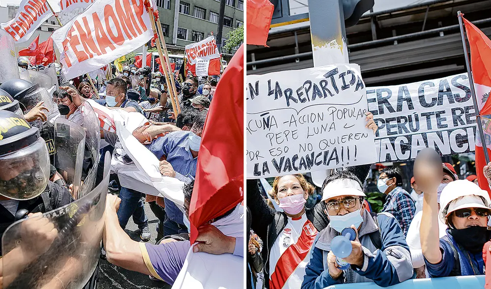 El dato. A favor y en contra. Hasta el Congreso se acercaron grupos para mostrar su apoyo a Pedro Castillo y para exigir su salida del poder. Foto: John Reyes/La República El dato. A favor y en contra. Hasta el Congreso se acercaron grupos para mostrar su apoyo a Pedro Castillo y para exigir su salida del poder. Foto: John Reyes/La República