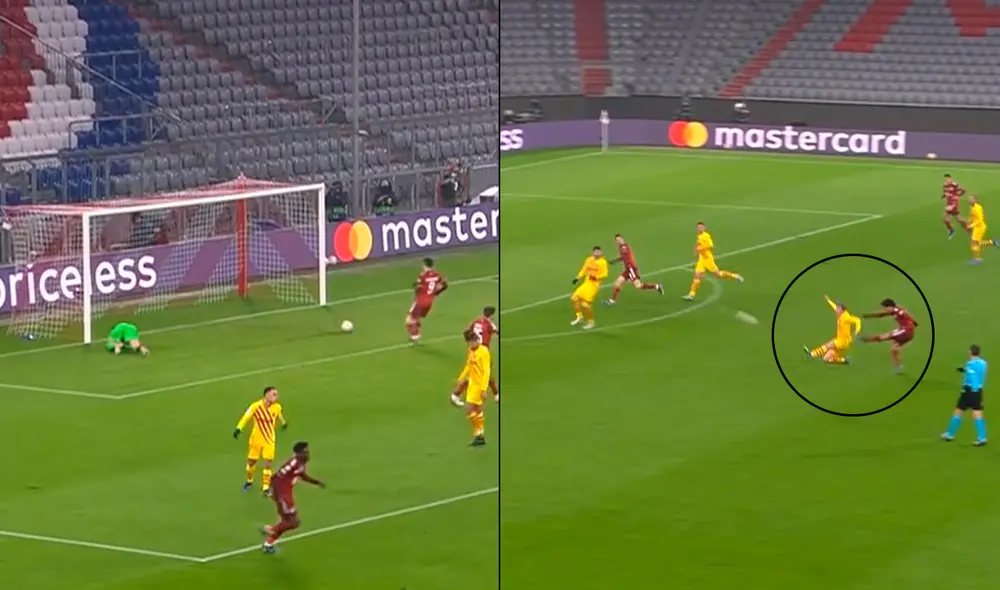 Leroy Sané anotó un brillante tanto antes del entretiempo en el Bayern Munich vs. FC Barcelona. Foto: captura de ESPN
