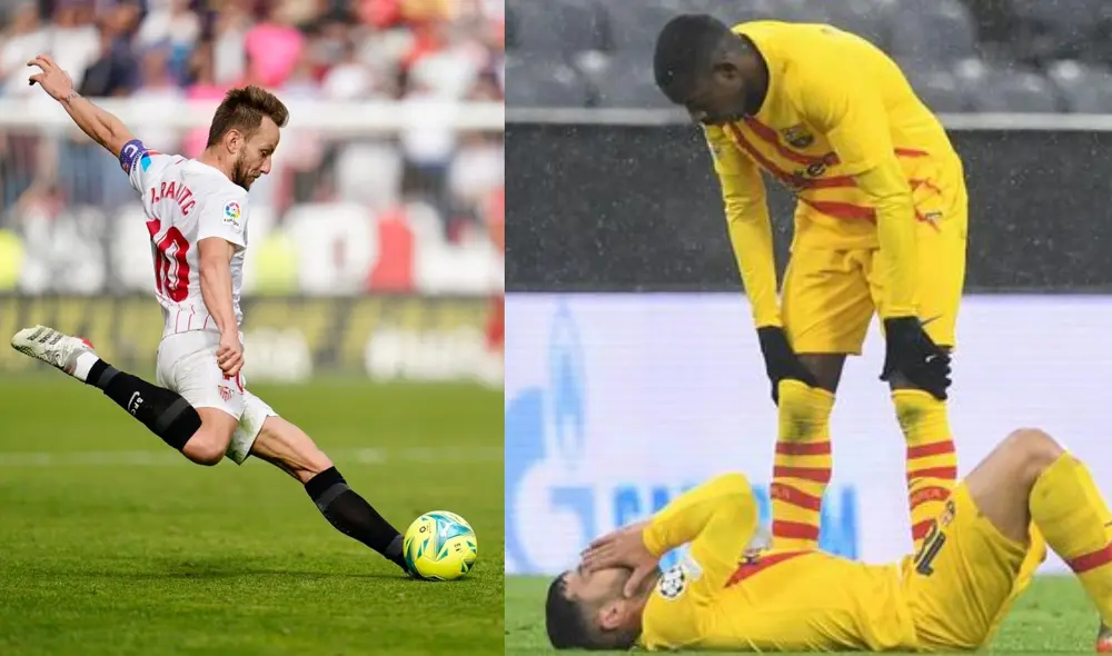 El croata Rakitic, exjugador del FC Barcelona, se reencontrará con sus antiguos compañeros en una eliminatoria de ida y vuelta. Foto: composición LR/Sevilla FC Facebook/AFP.