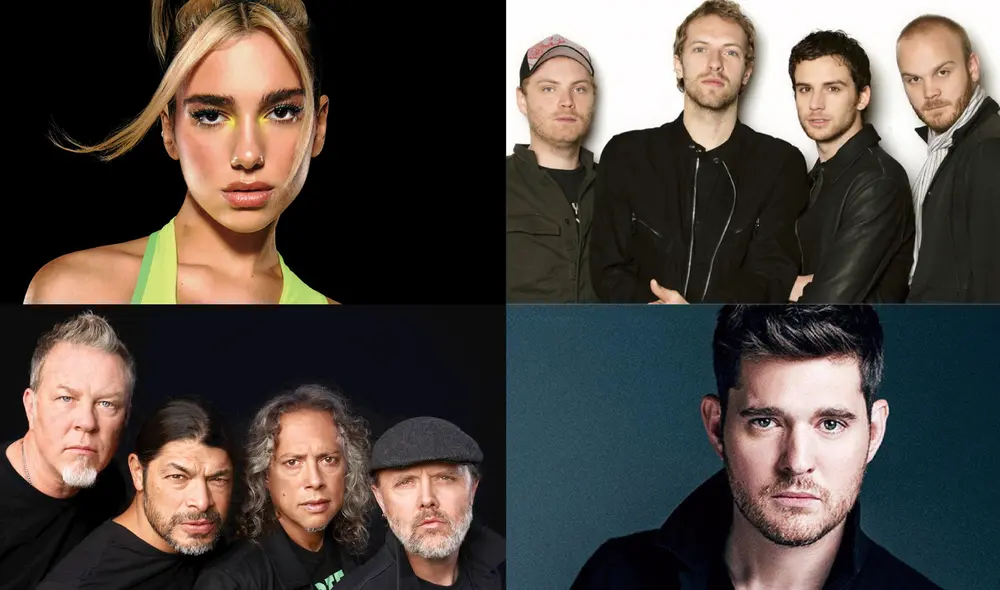 Dual Lipa, Metallica y Coldplay son algunas de las bandas que darán conciertos en Chile durante el 2022. Foto: composición/LR