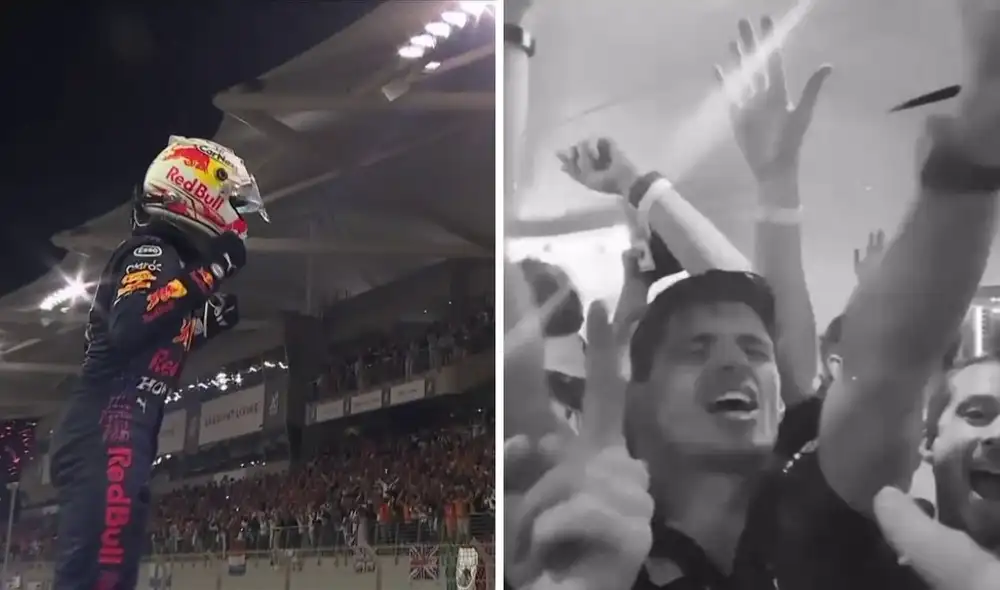 Max Verstappen celebró su título con su equipo. Foto: Composicoón LR/F1/RedBull.