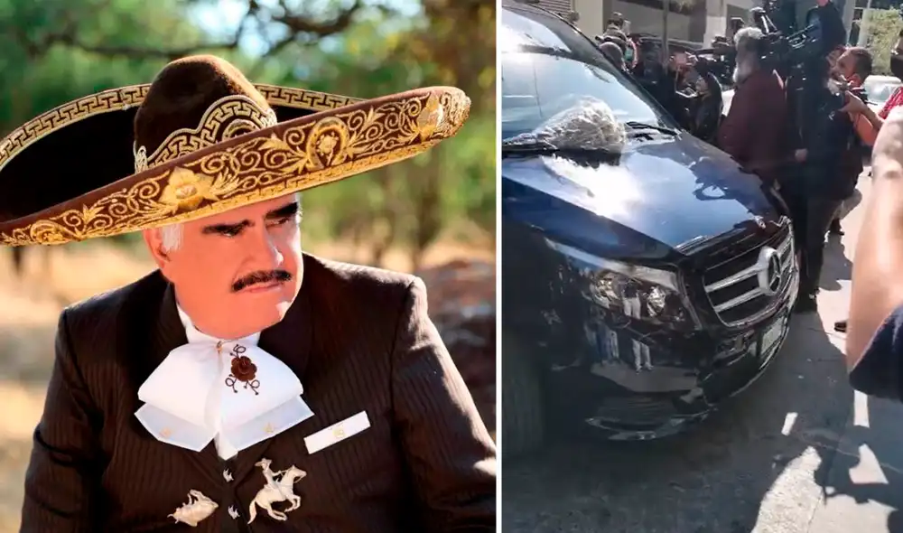 "No es Vicente Fernández", exclama reportero tras confundir carroza funeraria. Foto: composición/EFE/Azteca Noticias