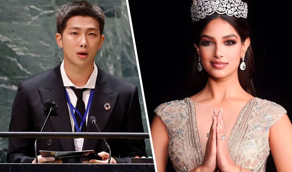 ¿RM habrá inspirado mensaje o será una coincidencia? Fans comentan las poderosas palabras de ambos famosos en Twitter. Foto: captura UNGA/Instagram Harnaaz Sandhu