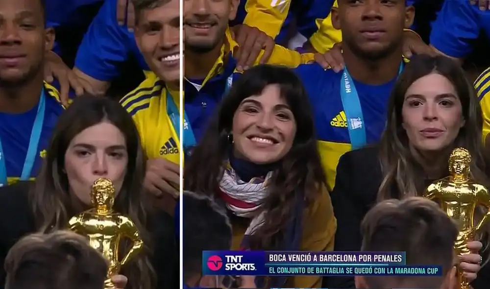 Hijas de Diego Maradona en el partido del Boca Juniors vs. FC Barcelona. Foto: captura/TNT Sports
