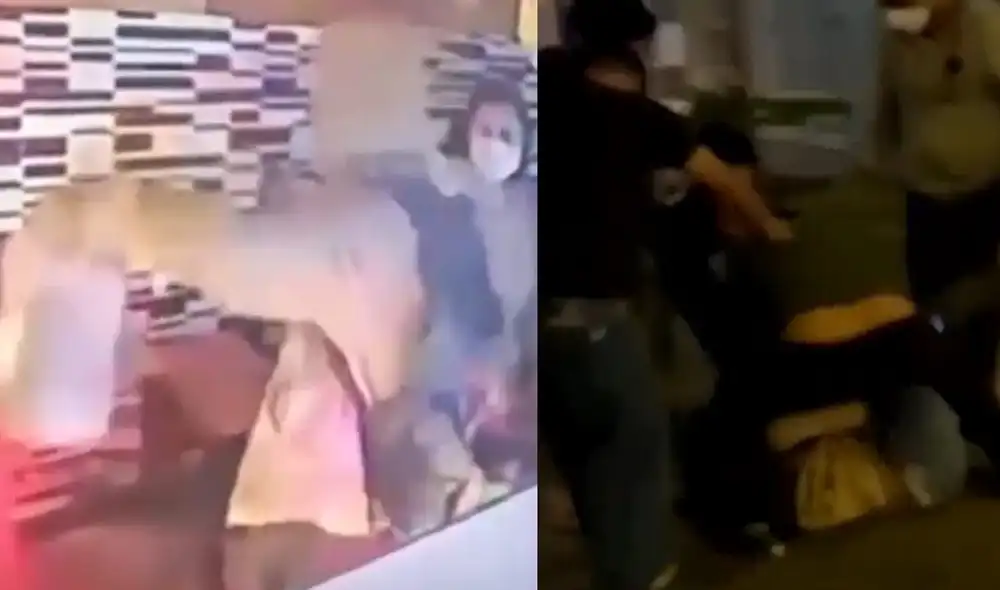 El sujeto intentó darse a la fuga, pero fue interceptado y golpeado por los trabajadores y clientes. Foto: composición/capturas de América Noticias