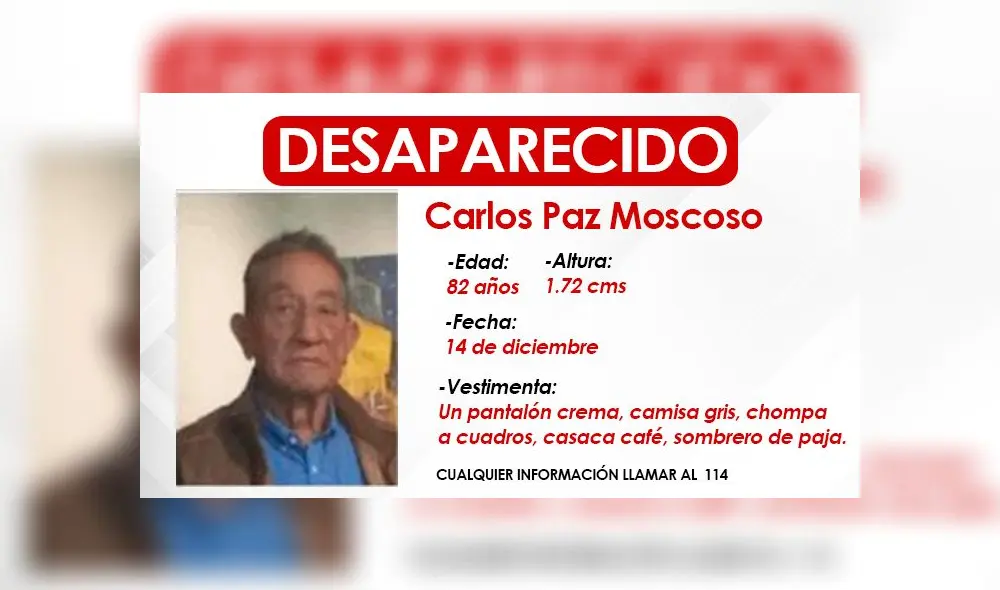 EL octogenario despareció el último 14 de diciembre. Foto: Composición La República