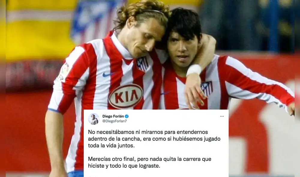 Diego Forlán y Sergio Agüero ganaron la UEFA Europa League y la Supercopa de Europa con el Atlético de Madrid. Fotos: EFE/captura Twitter Atlético de Madrid