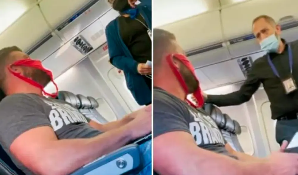 Momento en el que el hombre fue amonestado por llevar la prenda en lugar de una mascarilla. Foto: captura de video/NBC