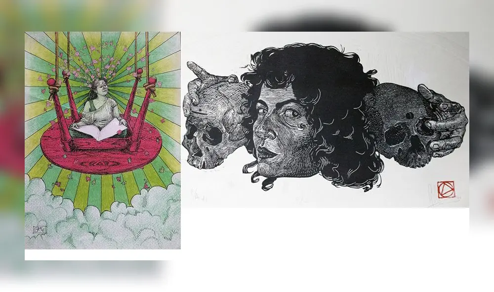 Dibujos de Grace Salvador y Gloria Quispe, ambas integrantes del colectivo artístico "La Plomada".