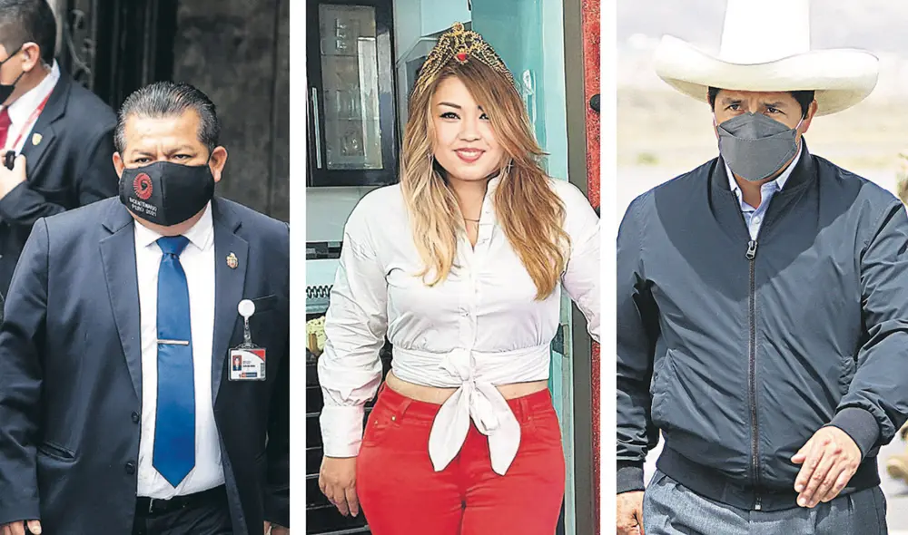 Vinculaciones. Karelim López consultó a la Fiscalía sobre los beneficios de la colaboración eficaz con información que relacionaría a Bruno Pacheco y Pedro Castillo. Foto: difusión / composición LR