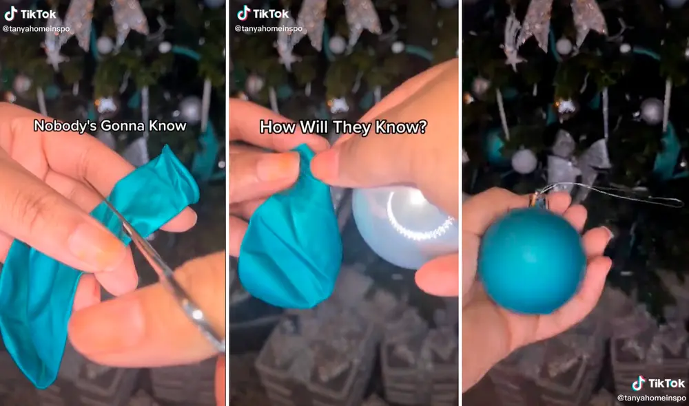 En cuestión de segundos puedes cambiar los colores de tus adornos navideños y sorprender a tus amigos o familia con tu buen gusto. Foto: captura de TikTok En cuestión de segundos puedes cambiar los colores de tus adornos navideños y sorprender a tus amigos o familia con tu buen gusto. Foto: captura de TikTok