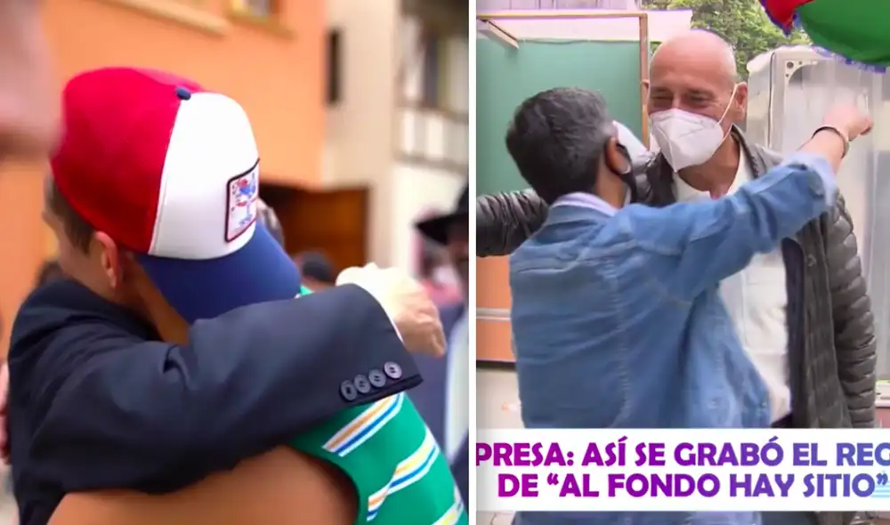 Artistas como Gustavo Bueno, Erick Elera y Magdyel Ugáz no dudaron en unirse en emotivos abrazos con el equipo de producción. Foto: captura América TV Artistas como Gustavo Bueno, Erick Elera y Magdyel Ugáz no dudaron en unirse en emotivos abrazos con el equipo de producción. Foto: captura América TV
