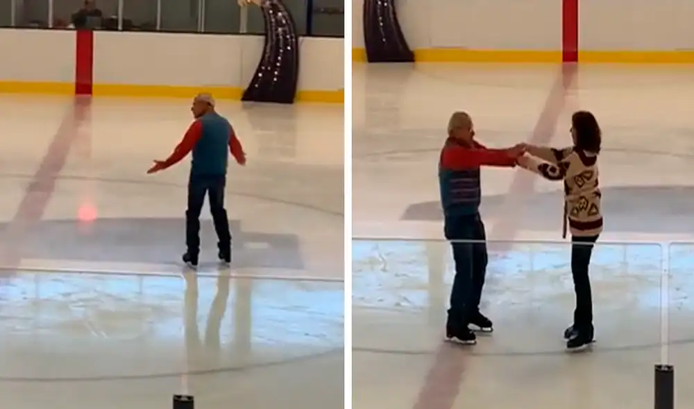 El hombre de avanzada edad dejó asombrados a los usuarios por su gran facilidad para patinar sobre hielo. Foto: captura de Facebook El hombre de avanzada edad dejó asombrados a los usuarios por su gran facilidad para patinar sobre hielo. Foto: captura de Facebook