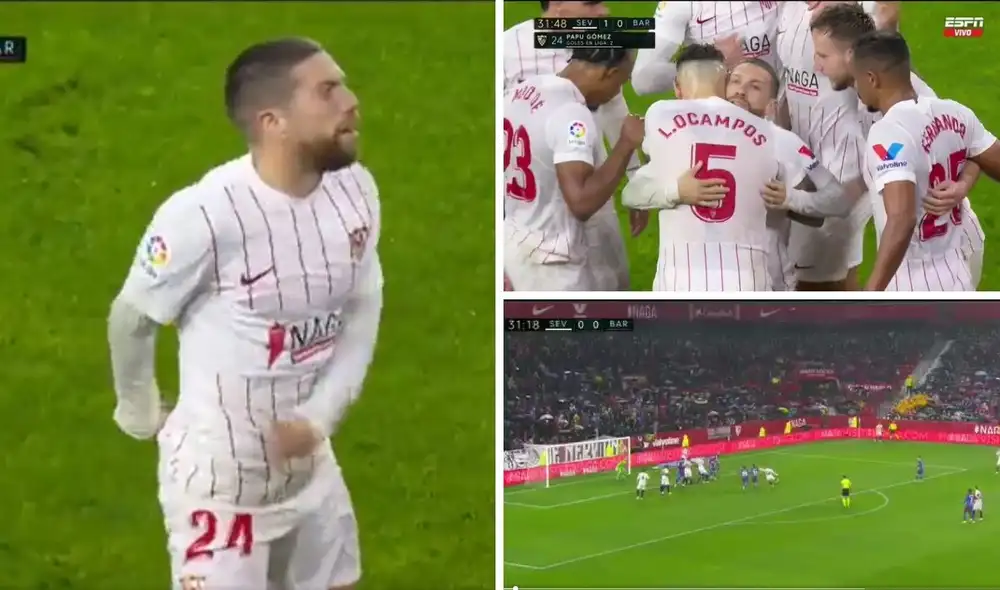 Papu Goméz anotó el 1-0 ante el FC Barcelona. Foto: captura ESPN.