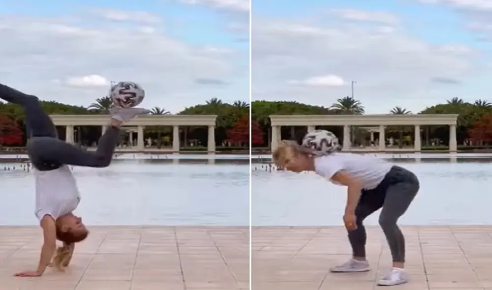 Mujer impresiona con su habilidad para el fútbol al dominar el estilo libre. Foto: captura de TikTok.