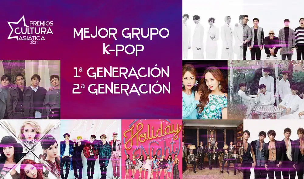Todos los nominados al mejor grupo K-pop de la 1.° y 2.° generación de los PCA 2021. Foto: composición La República