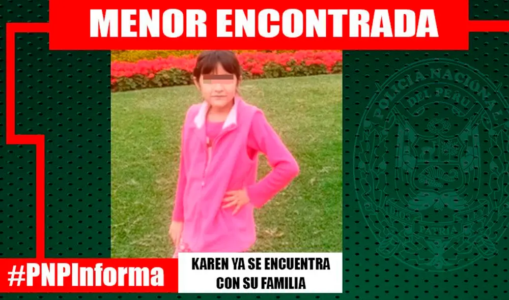 Karen Hurtado se encuentra a salvo con su familia. Foto: PNP Karen Hurtado se encuentra a salvo con su familia. Foto: PNP