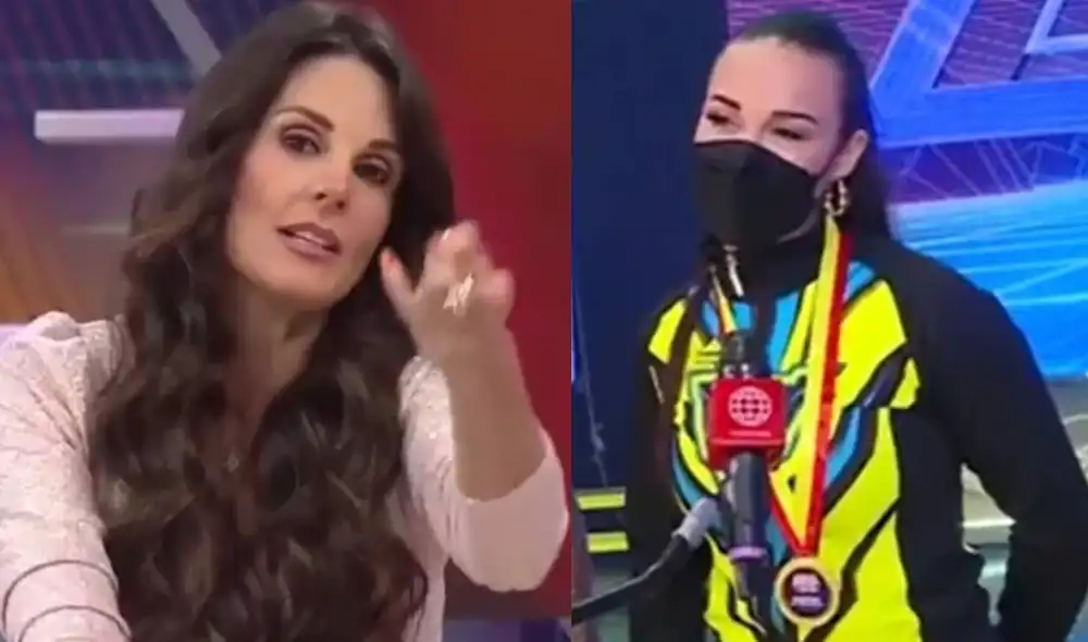 Rebeca Escribens bromea con Angie Arizaga por no competir en la final de EEG. Foto: composición/captura de América TV Rebeca Escribens bromea con Angie Arizaga por no competir en la final de EEG. Foto: composición/captura de América TV