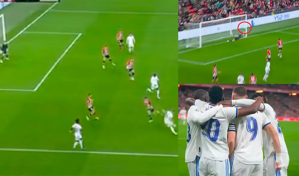 Karim Benzema marcó el 1-0 con tremendo golazo de rosca. Fuente: Composición de Captura ESPN Karim Benzema marcó el 1-0 con tremendo golazo de rosca. Fuente: Composición de Captura ESPN