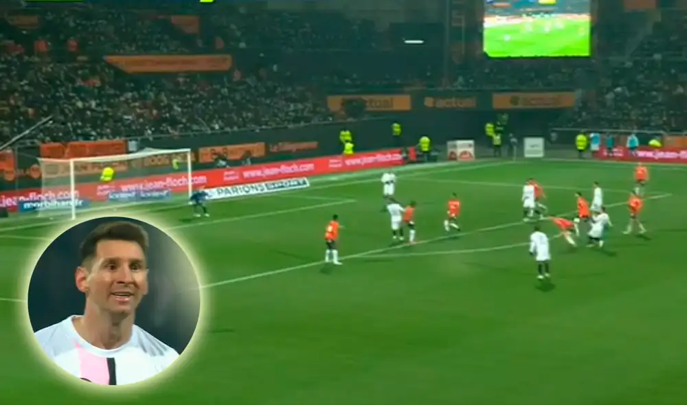 Lionel Messi casi convierte el tanto del empate para el PSG ante el Lorient por la Ligue 1. Foto: captura ESPN
