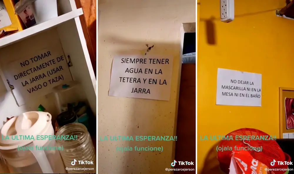 La joven hizo un recorrido por toda su casa en donde se encontraron diversas hojas de papel con mensajes. Foto: captura de TikTok