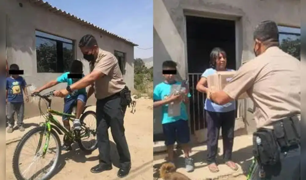 Menor recibió una bicicleta, juguetes y bienes de primera necesidad. Foto: PNP