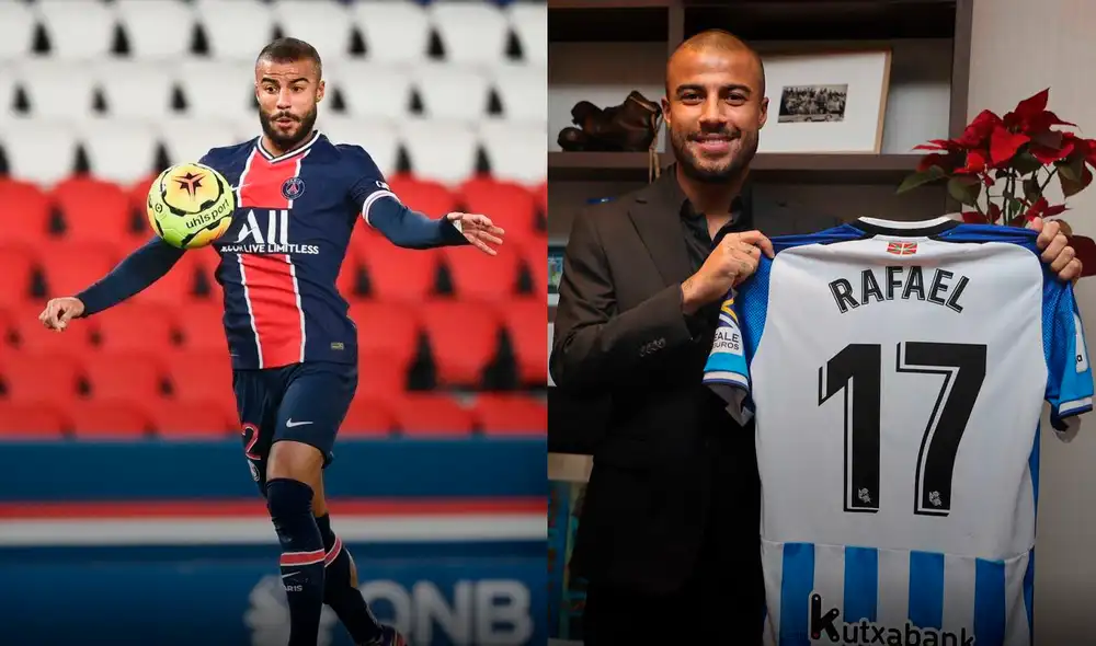 Rafinha llegó al PSG en 2020 y regresa a España después de un año. Foto: composición PSG/Real Sociedad