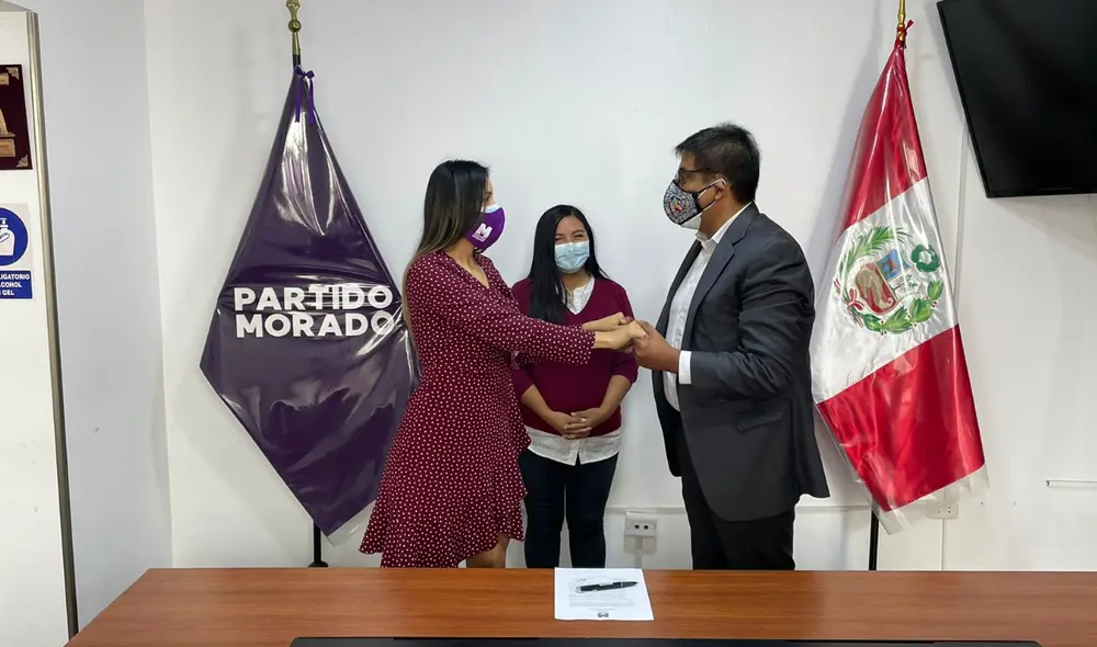 Candidatos a la presidencia del Partido Morado por el período 2022-2026 Narescka Culqui y Luis Duran. Foto: Partido Morado Candidatos a la presidencia del Partido Morado por el período 2022-2026 Narescka Culqui y Luis Duran. Foto: Partido Morado