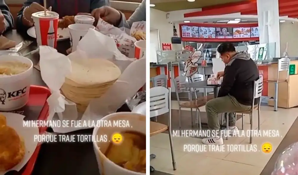 El muchacho decidió trasladarse a otra mesa al ver que su familia sacó tortillas para acompañar el menú. Foto: captura de TikTok