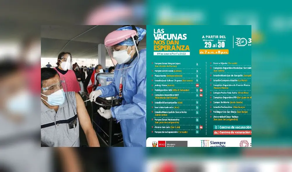 Los vacunatorios comenzaron a atender el 29 desde las 7.00 a. m. y continuarán hasta las 8.00 p. m. del jueves 30 de diciembre. Foto: composición/Adina