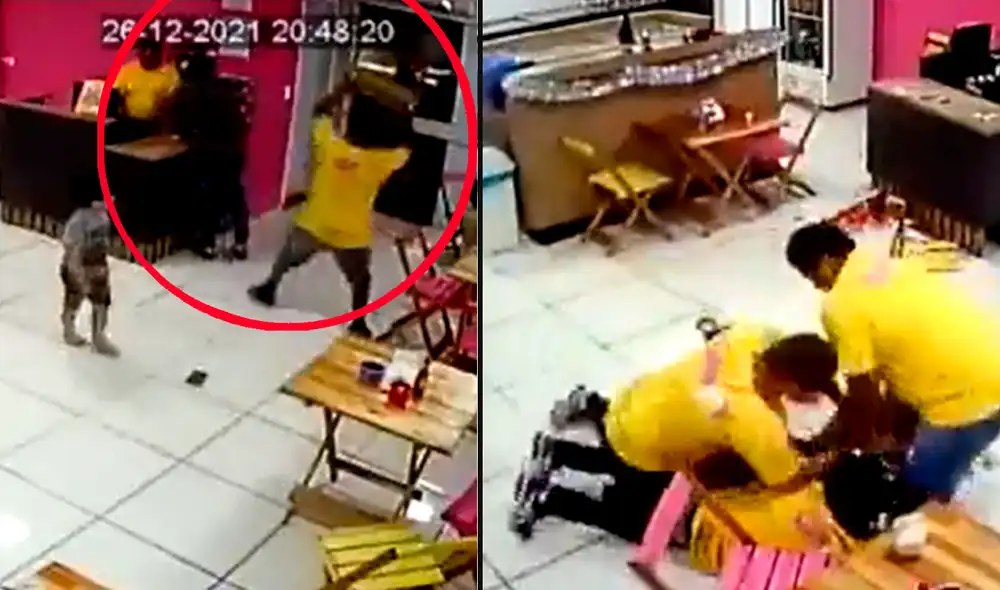 Este caso registrado en una heladería de Brasil ocurrió minutos antes de las 9.00 p. m. del pasado domingo 26 de diciembre de 2021. Foto y video: captura / Twitter Este caso registrado en una heladería de Brasil ocurrió minutos antes de las 9.00 p. m. del pasado domingo 26 de diciembre de 2021. Foto y video: captura / Twitter