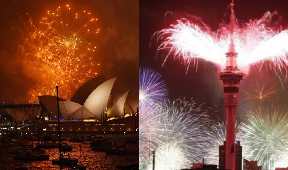 República de Kiribati al norte de Australia y Nueva Zelanda son los primeros en recibir el Nuevo Año. Foto: composición EFE /La República