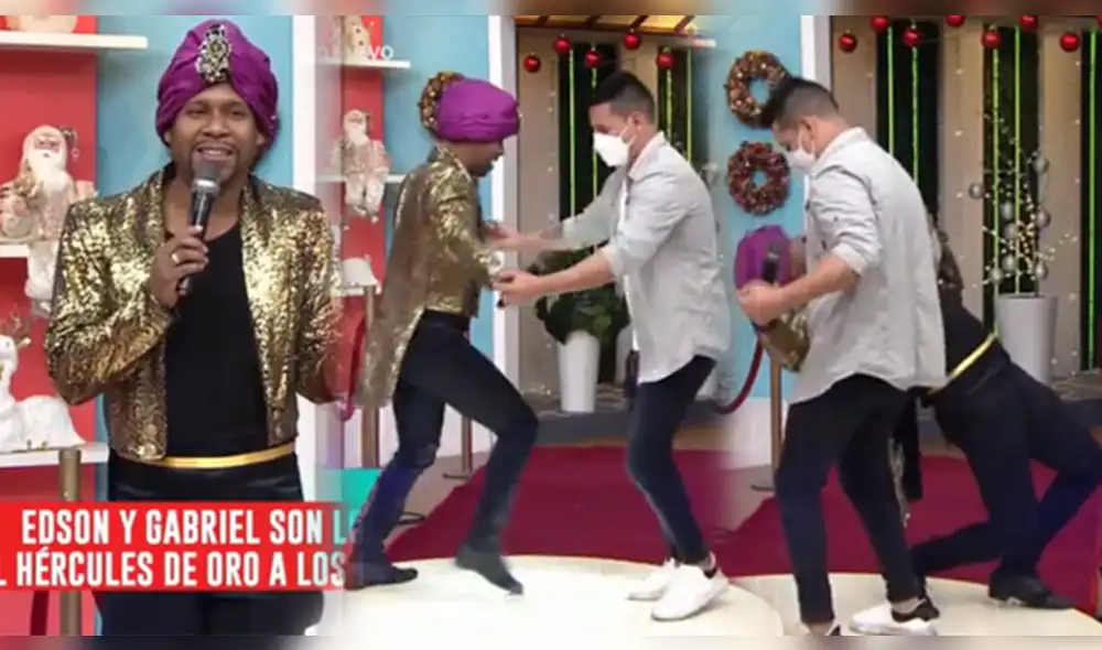 "Cuando ya te están grabando no puedes quedar mal, dalo todo más todo", dijo Edson 'Giselo' Dávila refiriéndose a su ampay con miembro de la producción de América hoy. Foto: composición/captura América TV