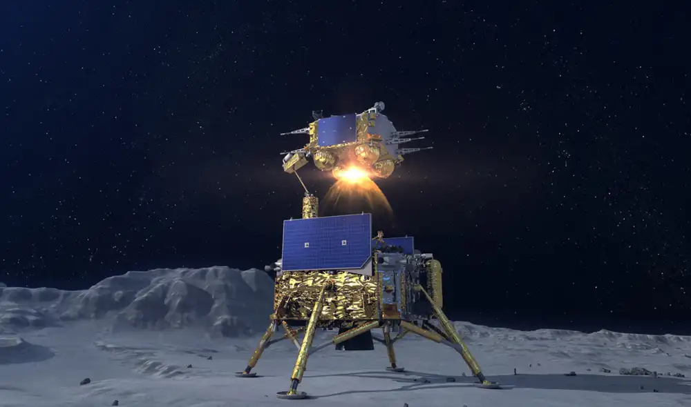 Representación artística de la sonda Chang'e 5 en la superficie de la Luna.
CNSA/Handout via Xinhua