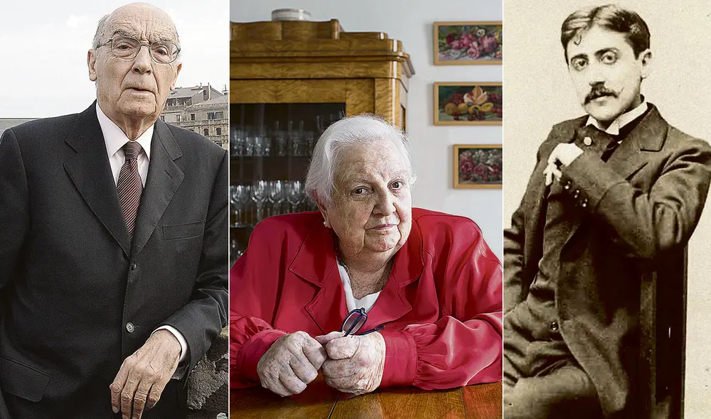 Asediados. Escritor Marcel Proust. Al lado, nobel portugués José Saramago y la agente literario Carmen Balcells. Foto: composición/difusión