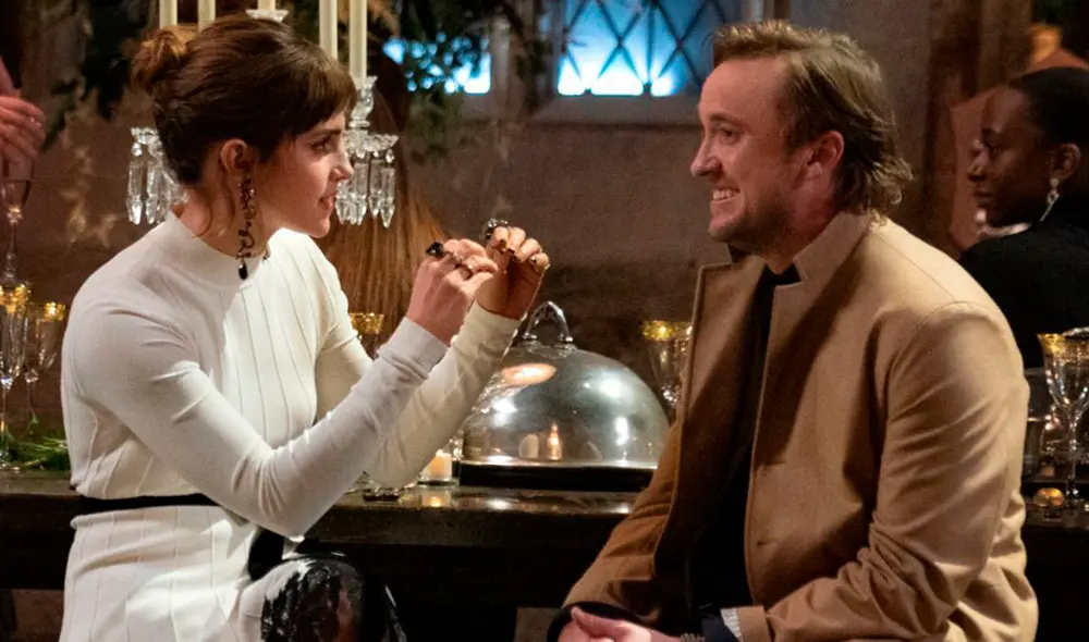 Emma Watson junto a Tom Felton. Foto: HBO Max Latinoamérica