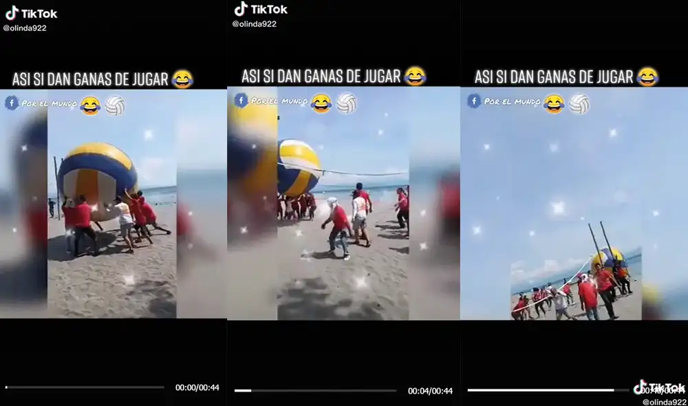 La pelota de vóley tenía los clásicos colores de blanco, amarillo y azul. Foto: captura de TikTok
