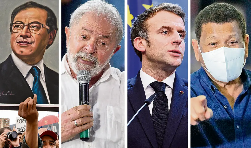 Matices. Gustavo Petro, Luiz Inácio Lula Da Silva, Emmanuel Macron y Rodrigo Duterte alistan su mejor esfuerzo para hacerse del poder en un año marcado por las divisiones políticas. Fotos: AFP