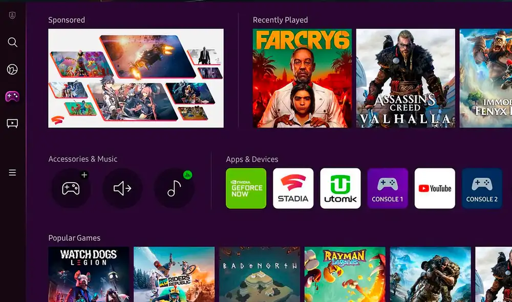 Samsung Gaming Hub estará disponible en la nueva generación de televisores inteligentes de Samsung. Así lucirá la plataforma. Foto: Xataka